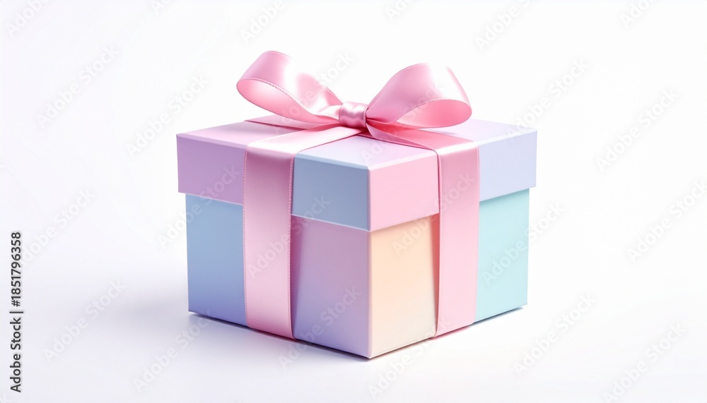 Obraz premium Pastel Gift Box with Pink Ribbon and Bow on White Surface