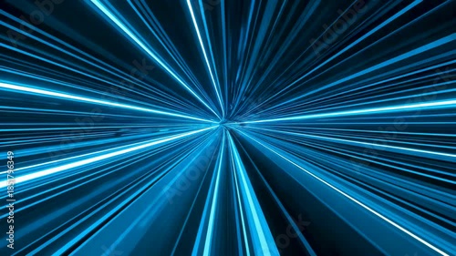 Blue light streaks radiating from central point creating dynamic tunnel effect