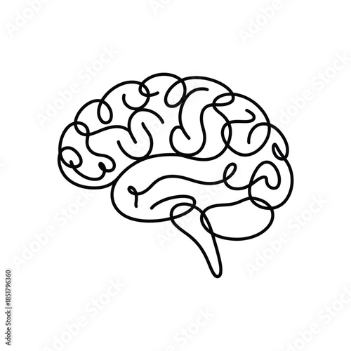 Abstract line art illustration of a human brain detailed and simplified