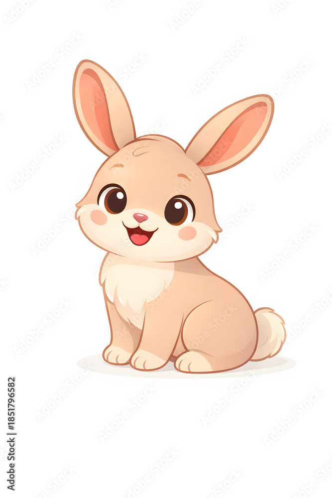 Fototapeta premium Cute Cartoon Bunny Smiling Illustration Isolated on White Background