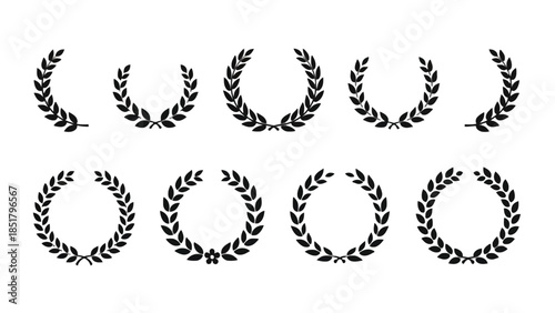 A collection of laurel wreaths in various sizes and styles.