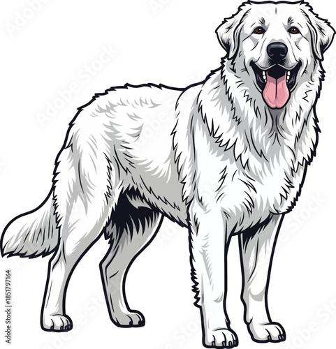 Kuvasz dog standing happy panting cheerful pose