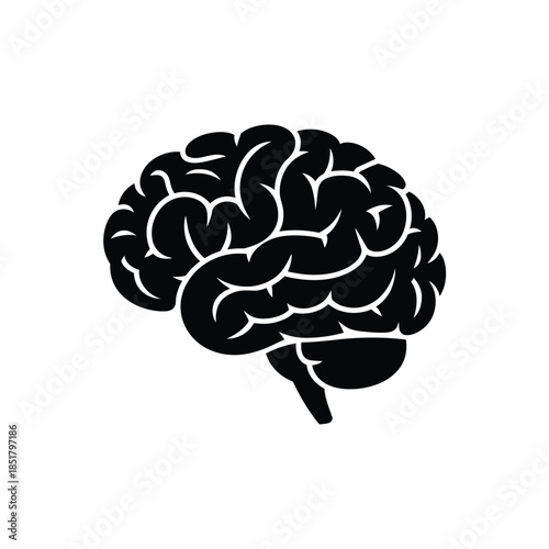 A simple black silhouette of a human brain side view illustration