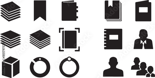 Black document and user icon set