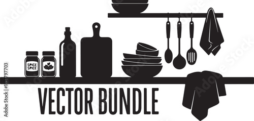 Kitchen utensil and dishware silhouette set