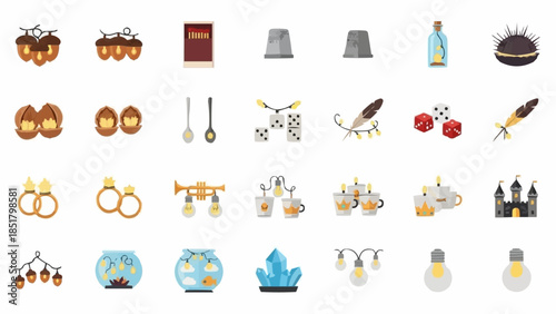 Collection of various objects and symbols arranged in a grid.
