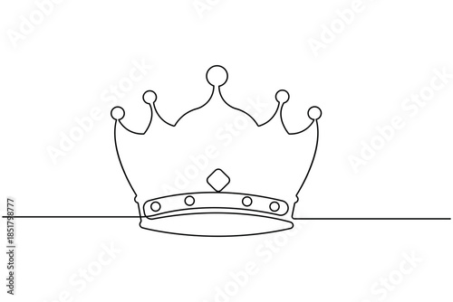 Crown continuous one line drawing minimalist art for royal logo design on white background