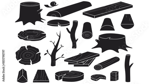 A collection of various wood shapes and forms is displayed.