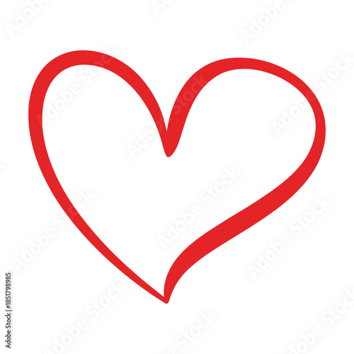 Red Hand Drawn Heart Outline Symbol Isolated on White Background