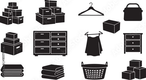 Moving and storage house cleaning icons