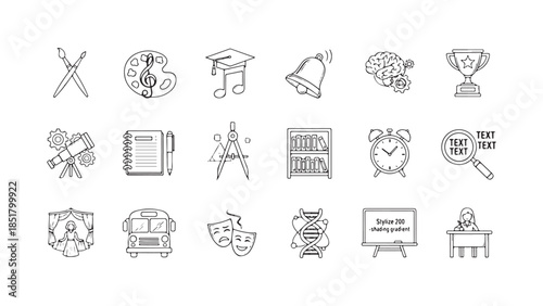 A comprehensive collection of hand-drawn education and school-related line icons