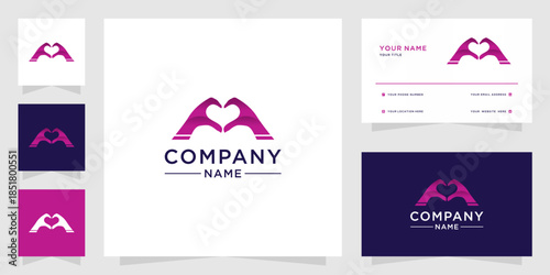 Letter m logo with hand design forming love