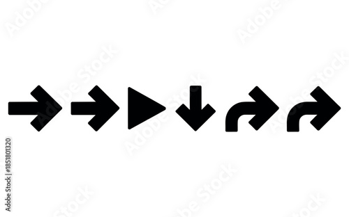 A selection of black arrow icons point in various directions on a white background.