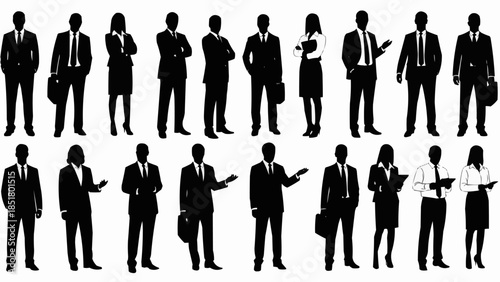 Diverse Group of Business Professionals Posed in Silhouette.