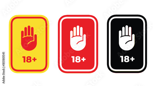 Three warning signs indicating content restricted to adults aged 18 and over.