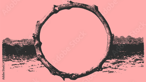 Vintage branch circle illustration. Simple hand-drawn frame design ideal for various creative projects. Isolated vector element enhances natural themes.