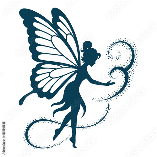 Elegant fairy silhouette with flowing dress – fantasy art