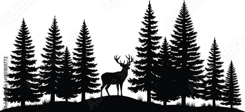 Silhouetted depiction of a deer standing on a small hill