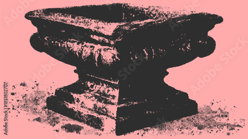 Classic urn with decorative textured details. Elegant stone vector illustration on a simple background.