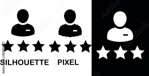 Silhouette & pixel of a person receiving a star rating system for evaluation