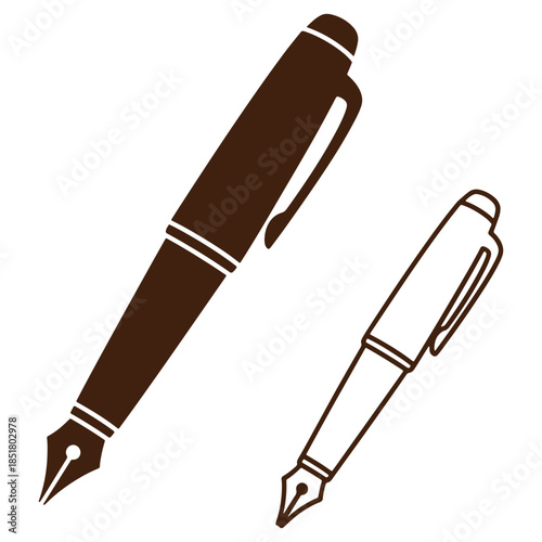 Silhouette of two fountain pens one classic and one modern isolated on transparent background