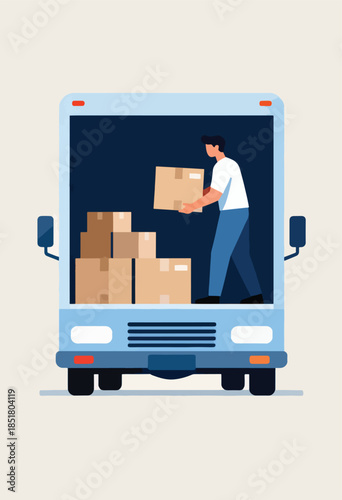 Man loads boxes into a delivery truck