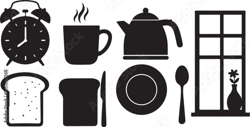 Morning routine icons for breakfast preparation