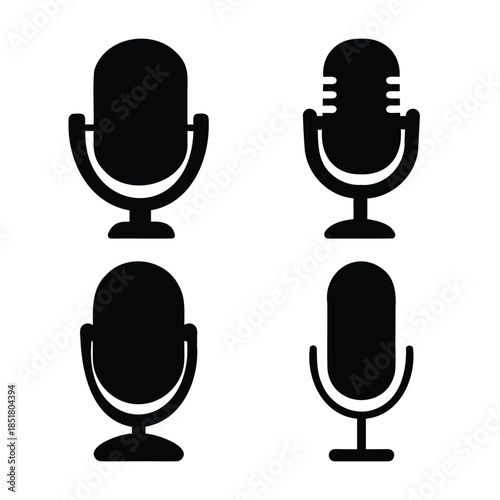 Four distinct microphone vector icons for sound recording