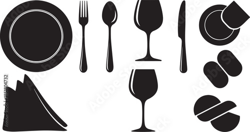 Black silhouette icons for dining service