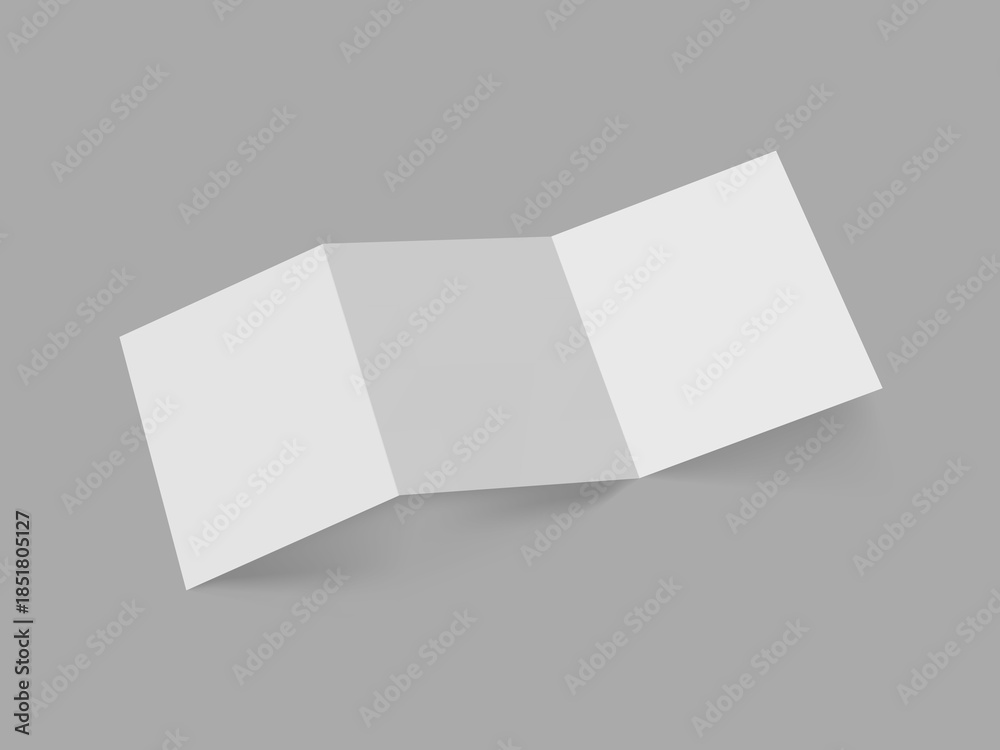 Fototapeta premium Trifold A4 Flyer Mockup. Blank Brochure Template - A4 Paper Leaflet, Flyer, Brochure or Leaflet Design Template with Shadows on Gray Background for Printed Presentation 
