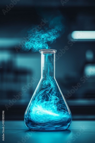 Mysterious Blue Magic Potion Swirling in Glass Bottle Fantasy Concept