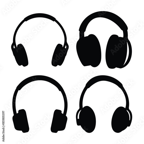 Over-ear headphone silhouettes for audio, music, technology