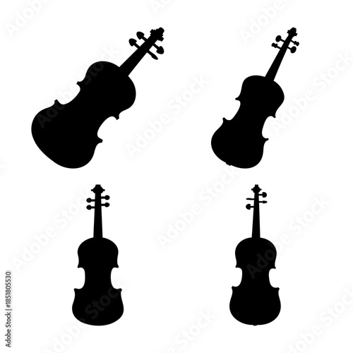 Violin instrument silhouette set musical string art icon vector