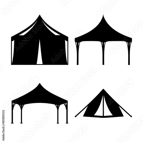 Outdoor tent, canopy, and marquee event shelter icon set.