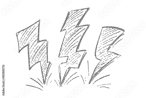 Halftone lightning bolt, lightening energy flash