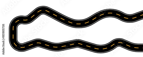 Curve road icon, highway winding line. Curve roadway illustration top view, road way