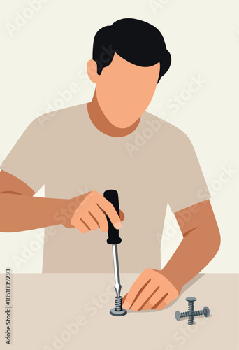 Person using a screwdriver on screws with tools nearby