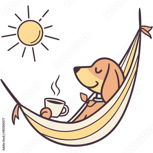 Sunny Mornings colored Bloodhound with a Funny touch, placed in a Morning sunshine theme and styled with in a hammock