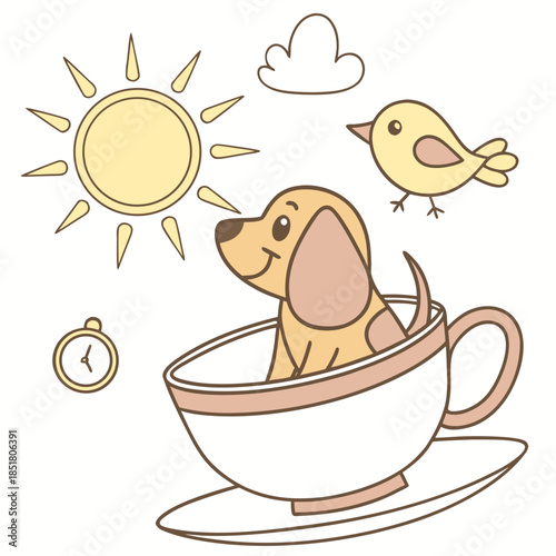 Playful Cheerful Bloodhound design, styled with in a teacup and Sunny Mornings shades in a Morning sunshine setting