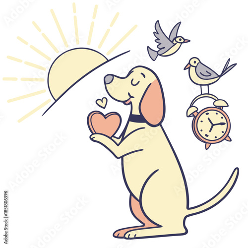 Sunny Mornings colored Bloodhound with a Dreamy touch, placed in a Morning sunshine theme and styled with holding a heart