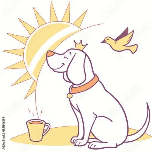 Creative SVG: Happy Bloodhound with with a tiny crown in a Sunny Mornings colored Morning sunshine theme