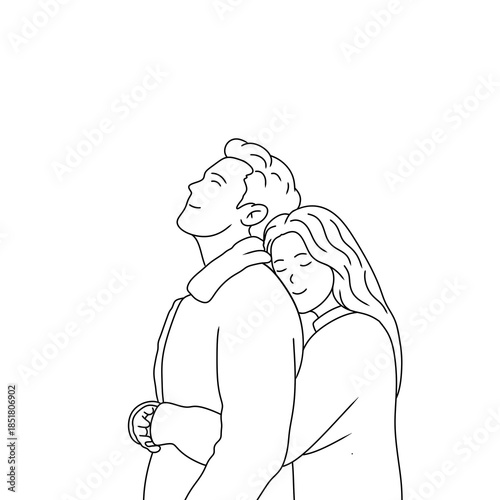 doodle art, line art style man and woman are together, boy and girl are dating, man and woman are dating, cute ilustration of A romantic couple PNG