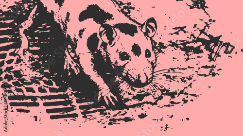 Rat illustration with a pink background. Graphic vector illustration showcasing wildlife details in a simple design.