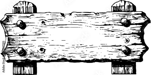 Vintage wooden sign illustration with an engraved outline style. The empty frame is suitable for various design uses in this vector set.