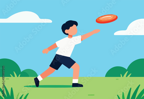 Child throwing frisbee in a park on a sunny day
