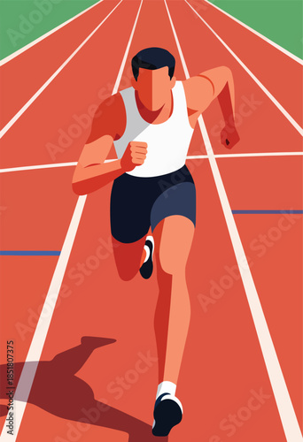 Athlete sprints on a red track with green bordering