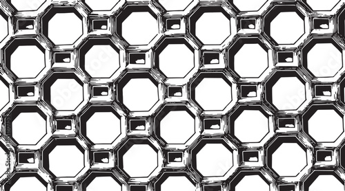 Honeycomb pattern in black and white. Simple graphic illustration with a modern geometric style. This seamless vector can be utilized as a decorative set.