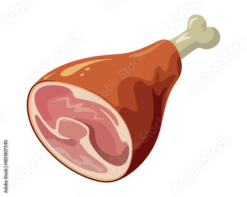A cooked ham hock with a bone is displayed on a white background.