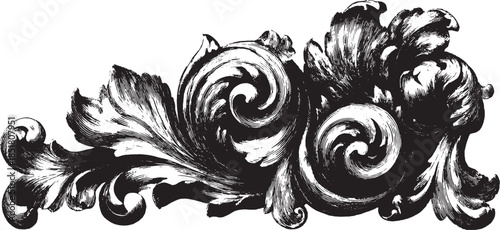 Decorative flourish in black and white style. Elegant vector illustration featuring intricate patterns as a set for various artistic projects.
