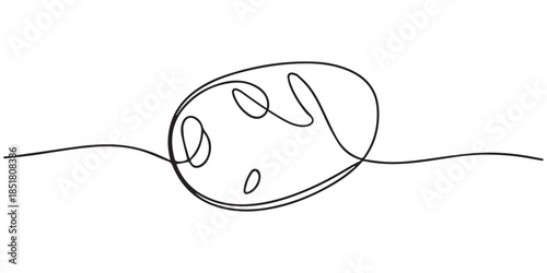 Continuous one line drawing of organic potatoes with handwritten lettering in minimalist vector illustration design style, potato continuous one line drawing, Potatoes vector illustration.